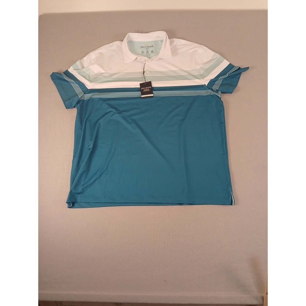 Jos A Bank Polo Shirt Mens Blue Striped Traveler Performance Golf Tailored Fit!